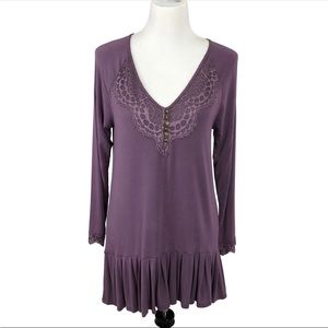 Matilda Jane purple long sleeve V neck tunic top with lace trim